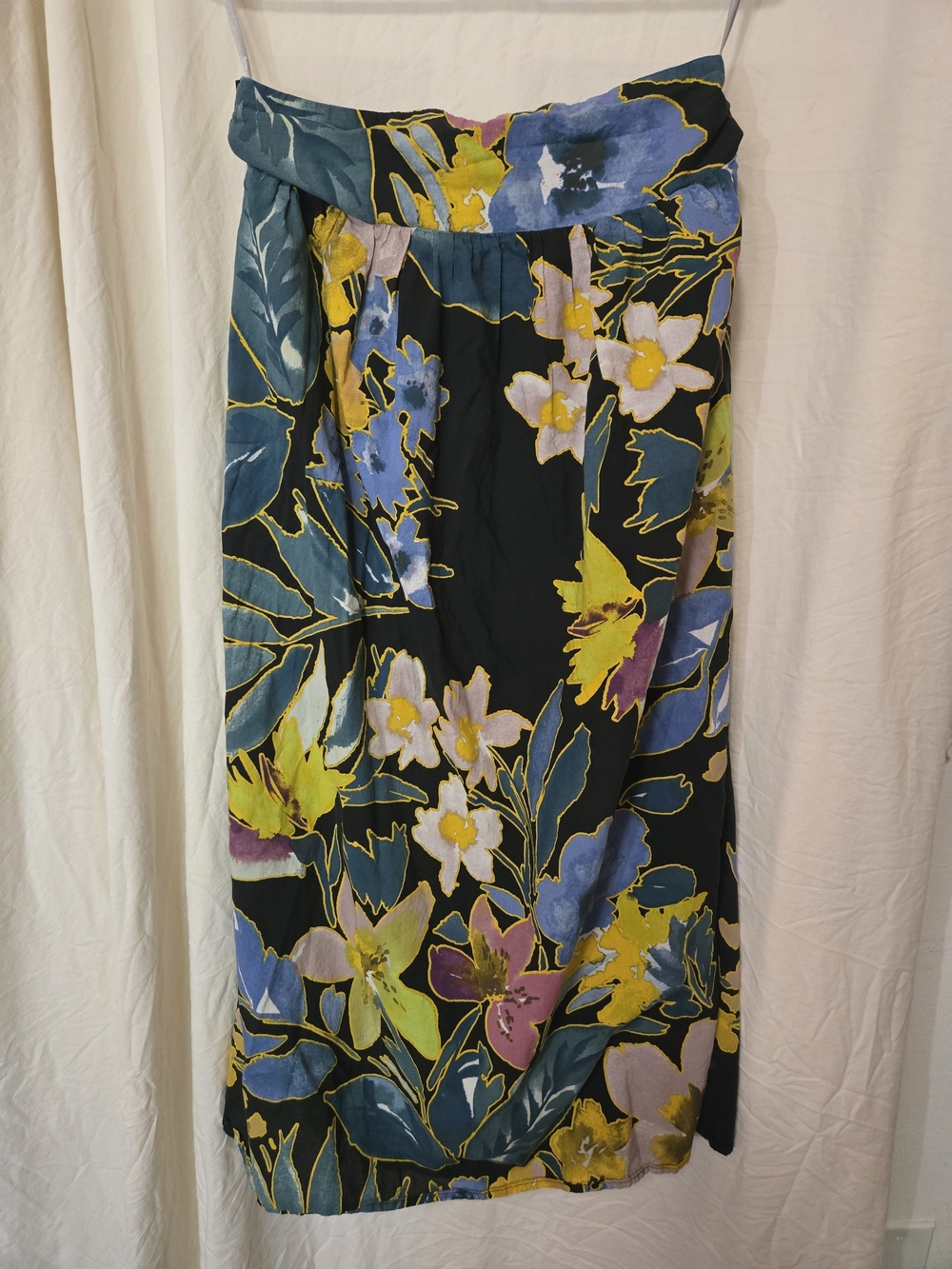 Daniel Rainn Floral Maxi Skirt - Black with Blue, Yellow & Green L